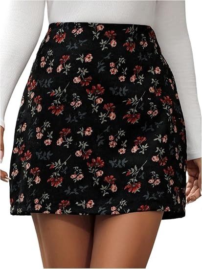Black Floral Mini Skirt